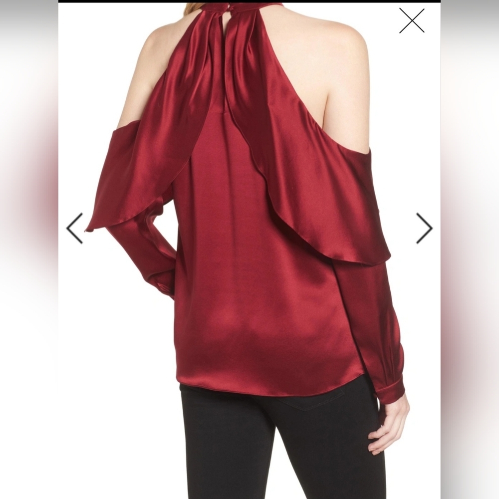 Parker Sonelle Mock-Neck Cold-Shoulder Silk Satin Blouse Color Black - Picture 4 of 9